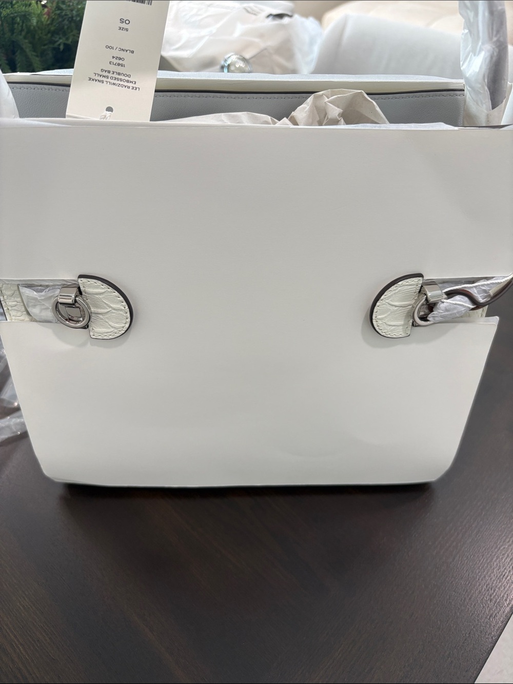 NWT Tory Burch White Lee Radziwill Python-Embossed Satchel Discontinued - Picture 6 of 7